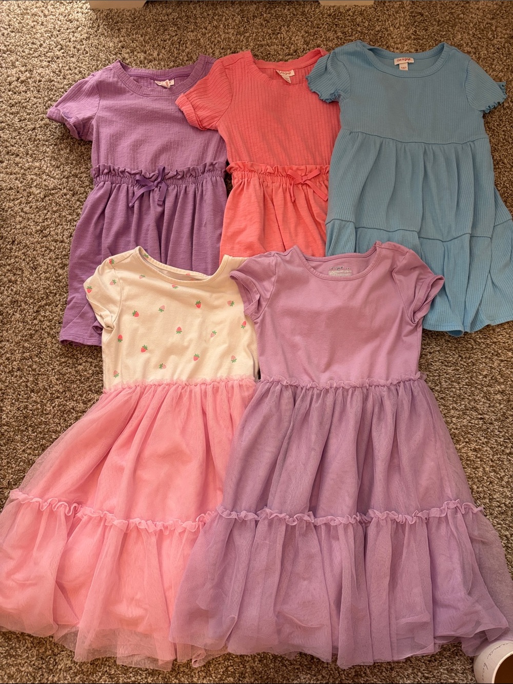 Girls Cat & Jack Dress Bundle of 5 - Soft Pastel Party Dresses size 6/7